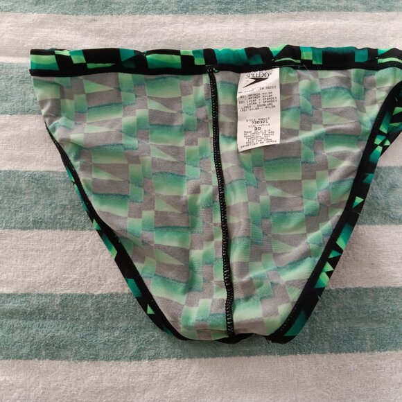 (*) VINTAGE 1" SIDES SPEEDO SWIM BRIEF, SIZE 30", BLACK & GREEN - (Pre-owned) - Picture 7 of 8